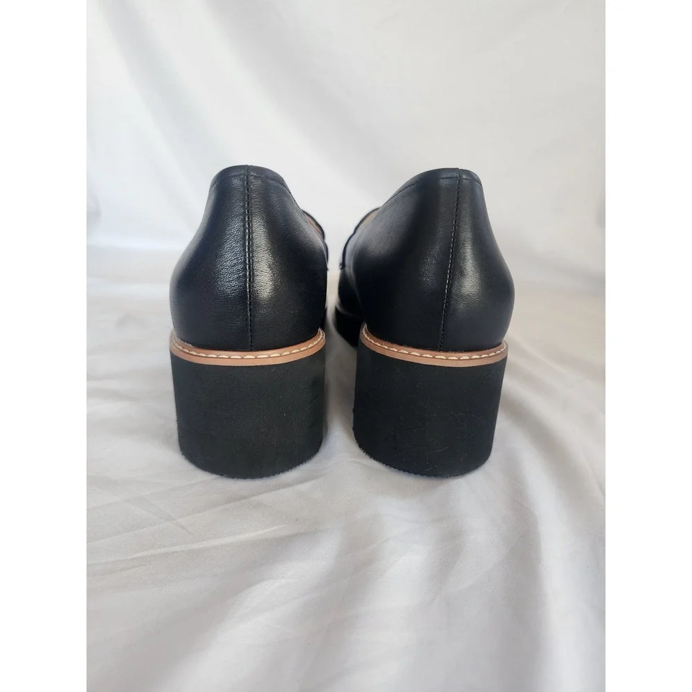 Naturalizer Darry Black Leather Chunky Lug Sole Chain Loafers Womens 12W Wide